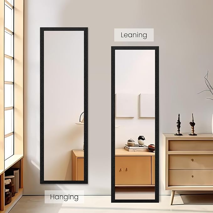 Beauty4U Full Length Wall Mirror - Explosion-Proof, Rectangular Float Framed for Room Decor, 50" x 14", Black
