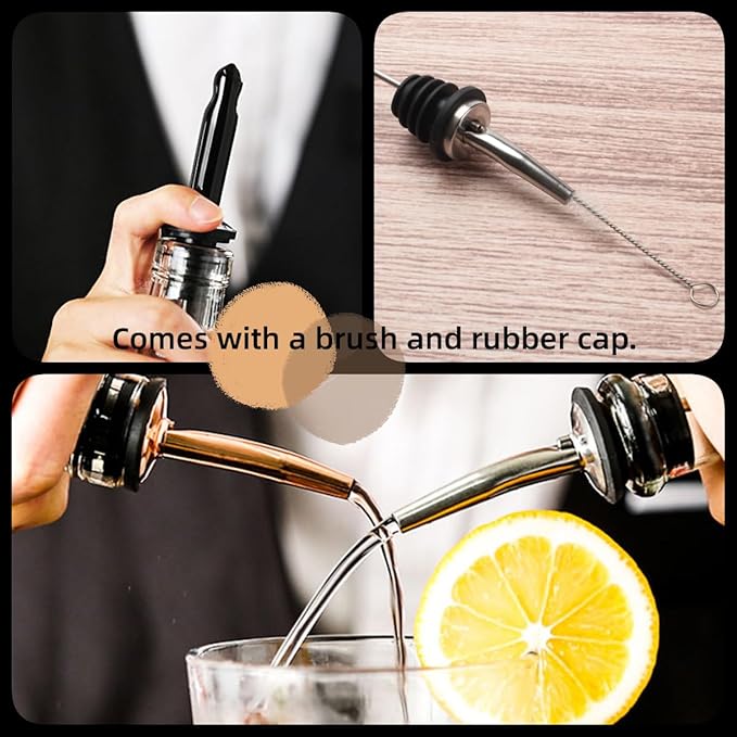 LEGERM Food-Grade Stainless Steel Liquor Pour Spouts with Dust Caps | Leak-Proof Speed Pourer for Liquor & Alcohol Bottles - Brushed Silver, Matte Black, Rose Gold
