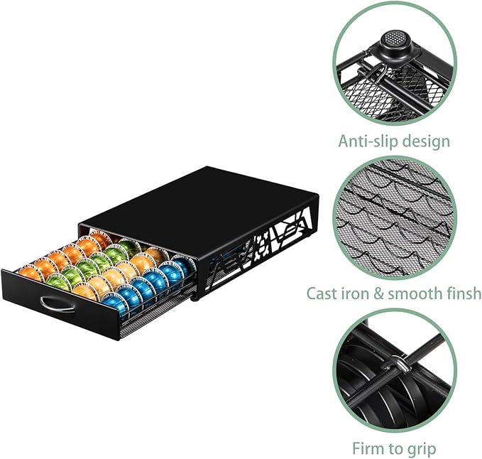 ZCDCP Pod Holder - Modern Sleek Black Metal Coffee Capsule Organizer for Nespresso Pods, Stylish Coffee Machine Stand for Coffee Bar, Office or Home Kitchen(40 Pods Capacity)