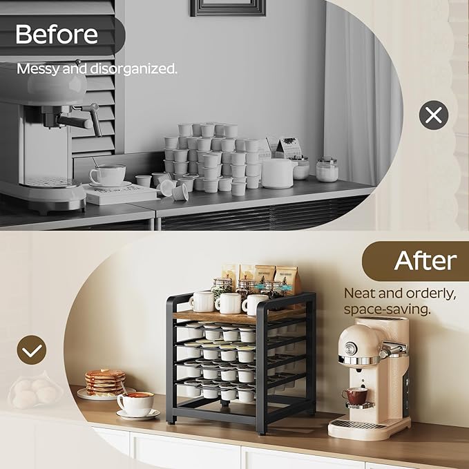 Coffee Pod Drawer Holder, 4 Tier Organizer for K Cup, 80 Pods Capacity, Spacious Storage Rack for K Cup, Space Saving, Easy Assembly, for Kitchen, Rustic Brown KH04BRY1