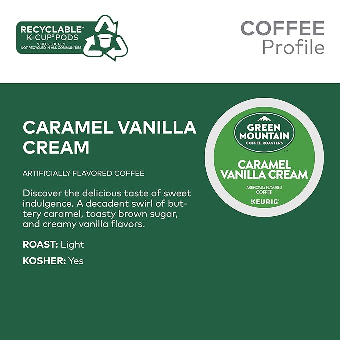 Green Mountain Coffee Roasters Caramel Vanilla Cream Keurig Single-Serve K-Cup pods, Light Roast Coffee, 12 Count