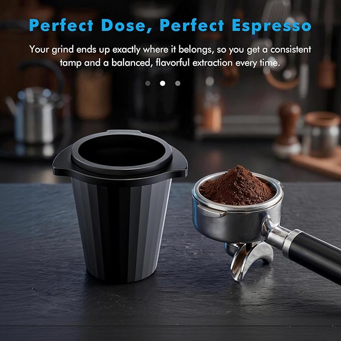 54mm Portafilter Dosing Cup, Aluminum Alloy with Grinder-Activating Ring & Anti-Static Coating Fits Breville 54mm Machines, Espresso Barista Accessories (53.3mm, Black)