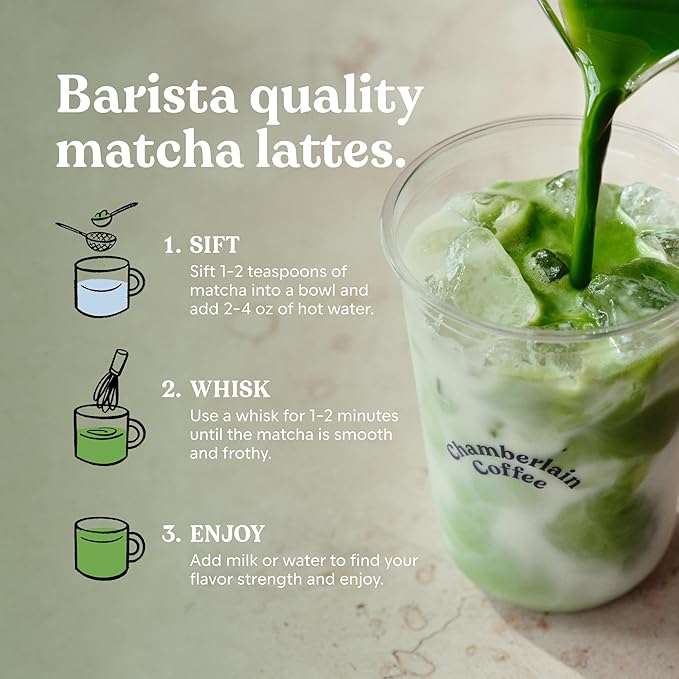 Chamberlain Coffee Ceremonial Matcha Green Tea Powder - First Harvest - Japanese Green Tea + Original Grade Matcha - Hot or Iced - Organic, Vegan & Gluten-Free Matcha Powder, 1.06 oz