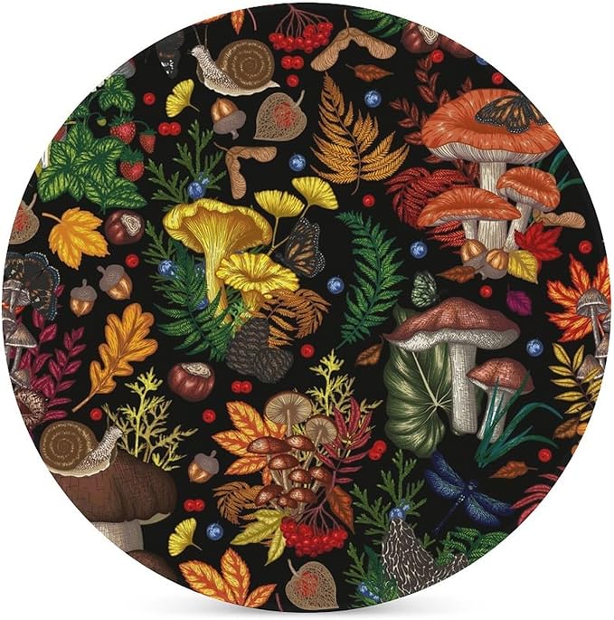Round-6PCS Botanical Drink Coasters, Round Modern Ceramic Absorbent Coasters, Rustic Cartoon Abstract Botanical Mushroom Plants Pattern Decor Desk Coffee Table Coaster for Beverage Cup Tea Coasters