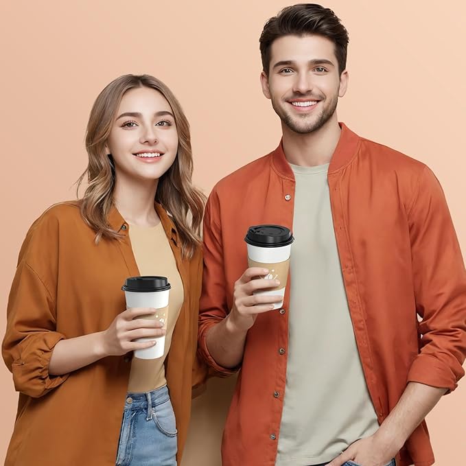 Coolcap Coffee Cups with Lids and Sleeves, 16 oz 300 Pack To Go Cups with Lids, Paper Hot Cups for Hot & Cold Beverage (White, 16 oz)