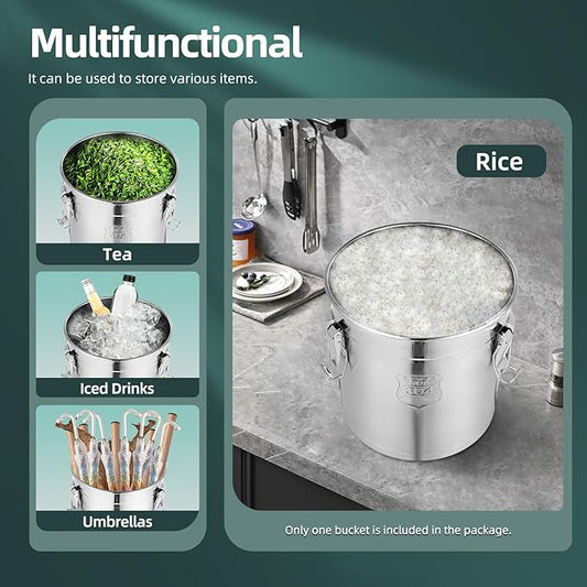 21L/4.62gal Stainless Steel Airtight Canister, Food Storage Canisters with Airtight Lid&Locking Clamp, Rice Cereal Grain Canisters Container, Storager Bucket for Flour, Coffee Bean, Sugar, Cookie