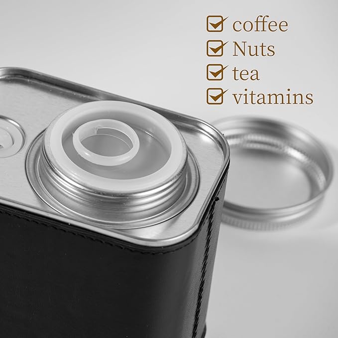 Airtight Coffee Container 5oz - Black PU Leather Coffee Storage Canister with One-Way Valve for Freshness, Portable Coffee Bean Holder for Camping, Hiking, Travel