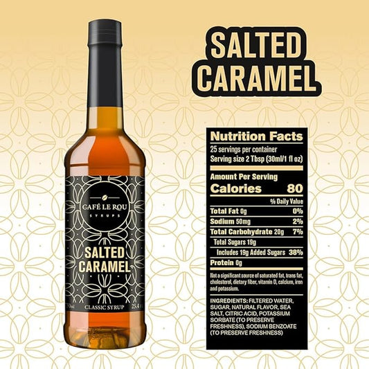 NEW Café Le Rou Salted Caramel Coffee Syrup 25.4 oz (Caramel, 1-pack)*Includes 1 Syrup Dispensers*Flavoring Syrup for Tea and Coffee