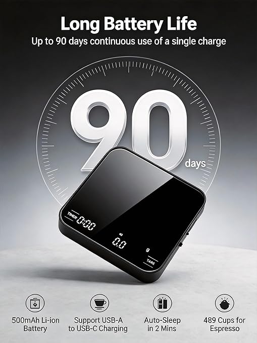Mini Coffee Scale Digital - 4 Modes, 0.1g Precision, Touch Screen LED Display, 500mAh Type-C Rechargeable, 2099g Max Capacity, Waterproof & Compact for Espresso, Pour Over Coffee, Cooking & Baking