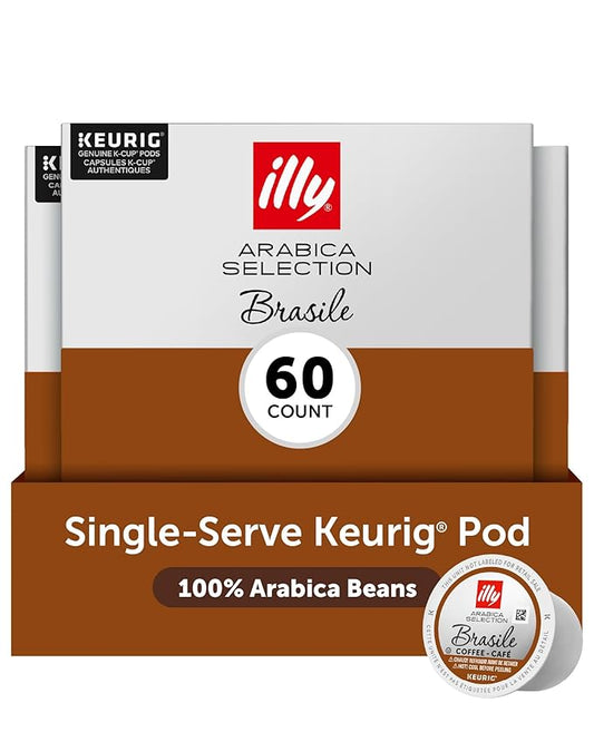 illy Coffee K Cup, Pods for Keurig Machines, Brasile Single Origin Roast, 100% Arabica, Premium Italian Coffee, 10 Count, 6 Pack
