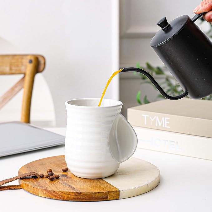 Mkour 21oz Large Ceramic Coffee Mugs, Handmade Tea Cups with Comfortable Handle for Office and Home, Microwave and Dishwasher Safe (White)