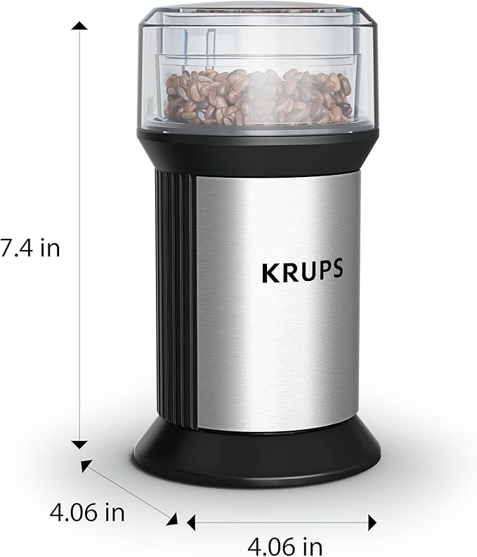 KRUPS Electric Blade Coffee Grinder 1.6 Oz, Adjustable Coarse to Fine for the Perfect Espresso, Grind Coffee Beans, Spices & Herbs, Removable Dishwasher Safe Bowl, Stainless Steel