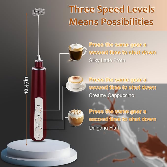 Milk Frother Wand Rechargeable Handheld Frother For Coffee,Batidora De Mano Electrica Coffee Bar Accessories Kitchen Appliances Essentials Electric Frother Gift For Women Men (Black)
