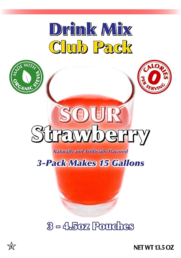 GramZero Sour Strawberry Zero Calorie Sugar Free Drink Mix, Great For Nutrition Club Loaded Tea, Stevia Sweetened