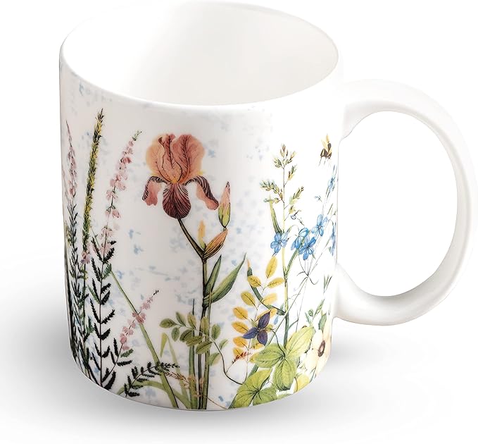 Maison d' Hermine Coffee Mug with Handles Fine Bone China Mugs Pack of One Tea Cups for Hot Beverages Cappuccino Latte Home Restaurant Office Perfect for Gift (Fleurs De Mai - Prairie, 15 Ounce)