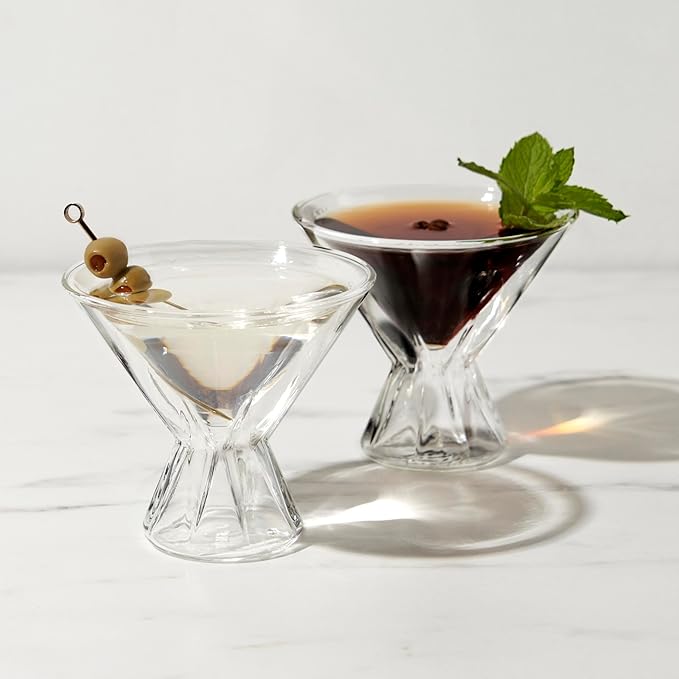 Viski Double Walled Cocktail Glasses - Insulated Martini Glasses with Cut Crystal Design - Dishwasher Safe Borosilicate Glass 8.5oz Set of 2