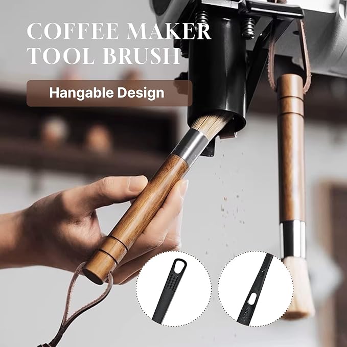 Espresso Brush Coffee Grinder Cleaning Brush Set,Walnut Wood Handle Natural Bristles Cleaner Tool for Barista Home Kitchen Espresso Machine Maintenance