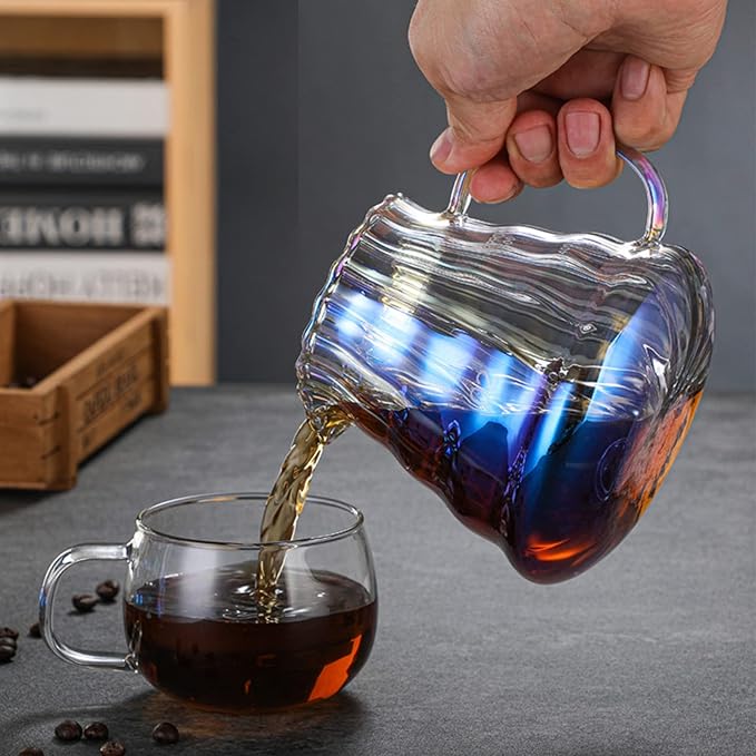 Iridescence Glass Coffee Server - Colorful Standard Carafe for Pour Over Coffee Maker, Heat Resistant Pot, 500ml (17oz), Single Cup, Clear