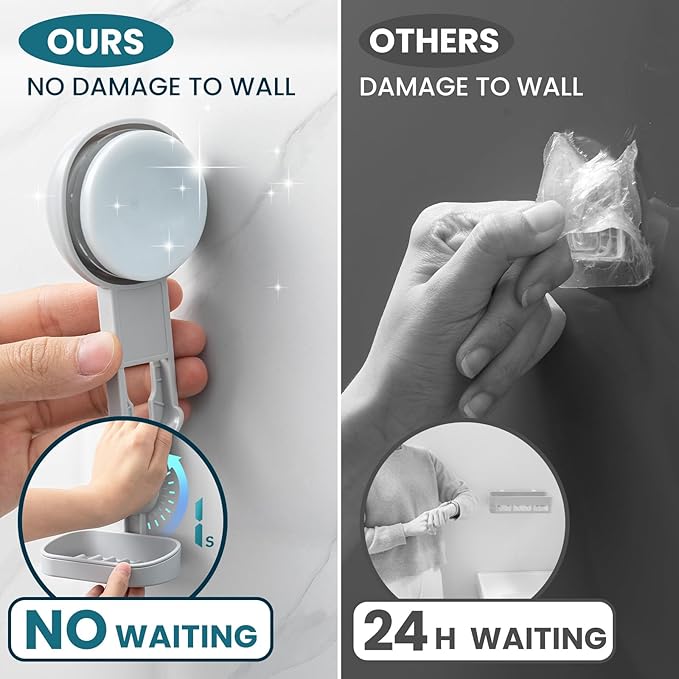 TAILI Soap Dish Bar Holder Suction Cup,SoapSaver with Powerful Vacuum Suction,Sponge Holder for Shower,Bathroom,Tub andKitchen Sink,Universal Shower Accessories,Drill-Free,Removable,2 Pack,Grey