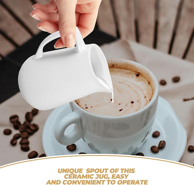PRETYZOOM Ceramic Milk Pitcher with Handle 15Oz Porcelain Creamer Jug for Coffee Latte Art Sauce Salad Dressing and Home Kitchen Use