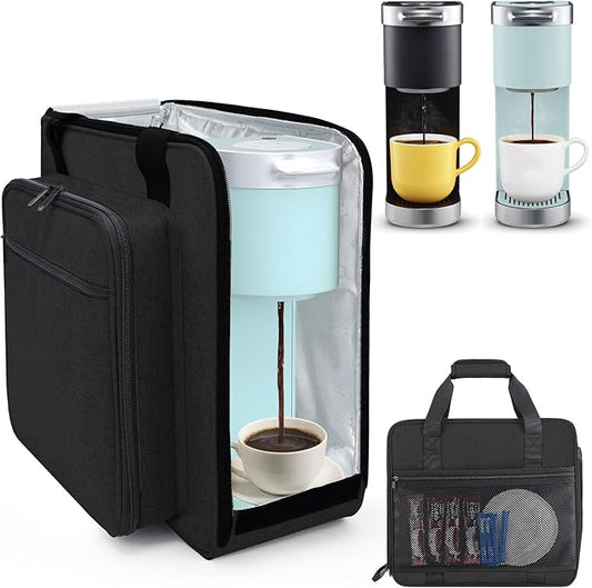 Portable Carrying Coffee Maker Travel Bag Match for Keurig K-Mini/K-Mini Plus/K-Express, Single Serve Coffee Machine Travel Bag with Padded Shoulder Straps Includes Multiple Storage Bags, Black