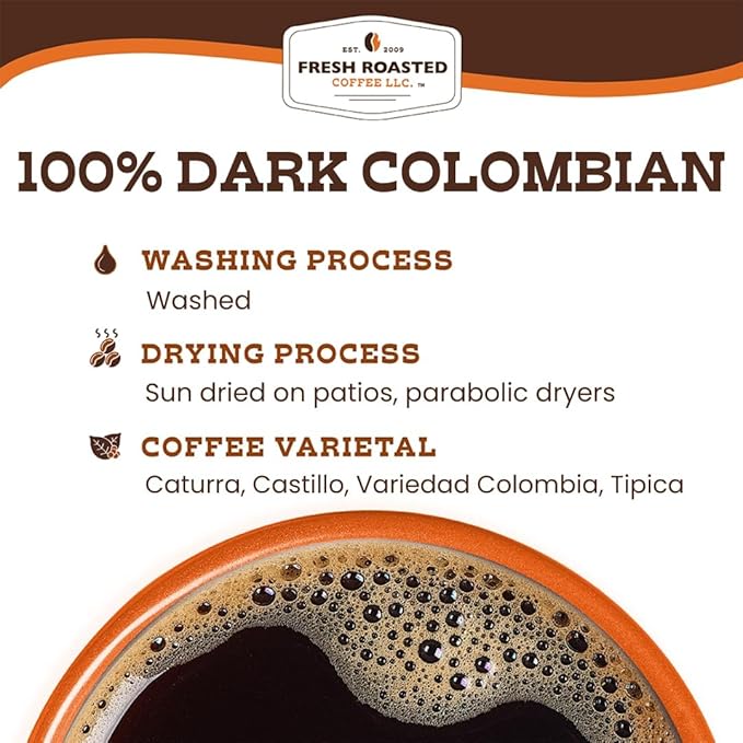Fresh Roasted Coffee,100% Dark Colombian, 12 oz, Med-Dark Roast, Whole Bean, Kosher
