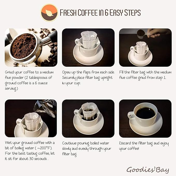 150 PCS Coffee Filter Paper Bags, Disposable Single Serve Drip Coffee Bags with Hanging Ears, Fast Brewing, Mess-Free Design for Travel, Camping, Home & Office Use