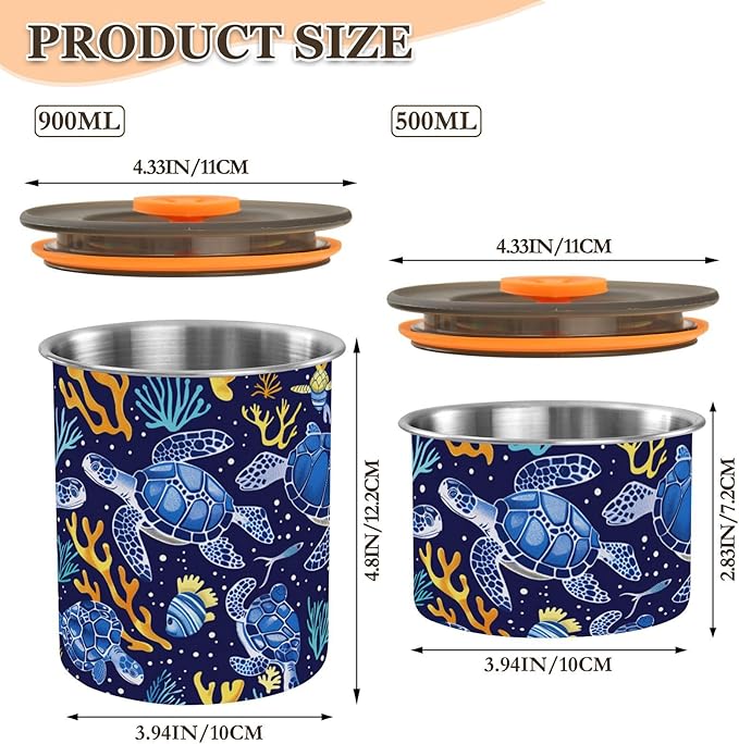 ALAZA Sea Turtle Coral Fish Kitten Cats Airtight Coffee Bean Canister Customed 900ml Food Storage Containers with Lids For Gournd, Tea, Sugar, Flour, Rice, Cereal, Candy Cookie Jar