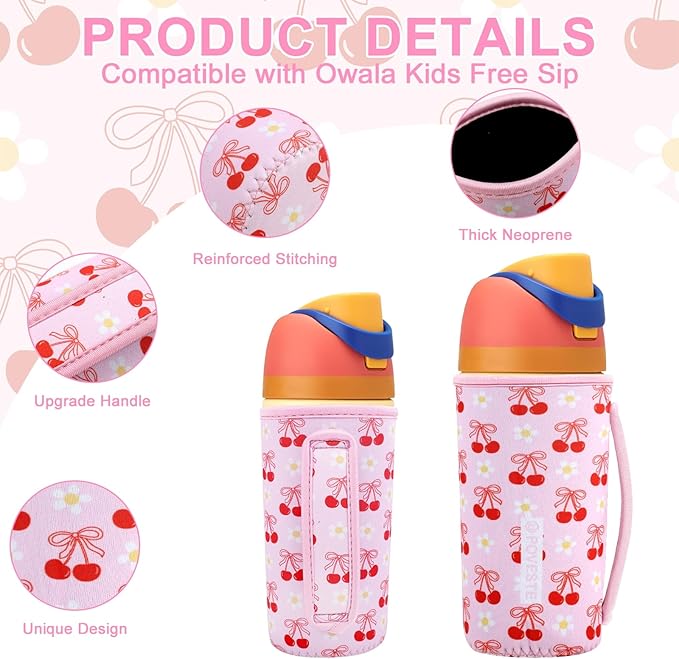 Water Bottle Sleeve with Handle for Owala Kids FreeSip 16 oz, Water Bottle Scratch Resistant Sleeve, Neoprene Cover Compatible with Owala 16 oz for Boys Girls to School Travel