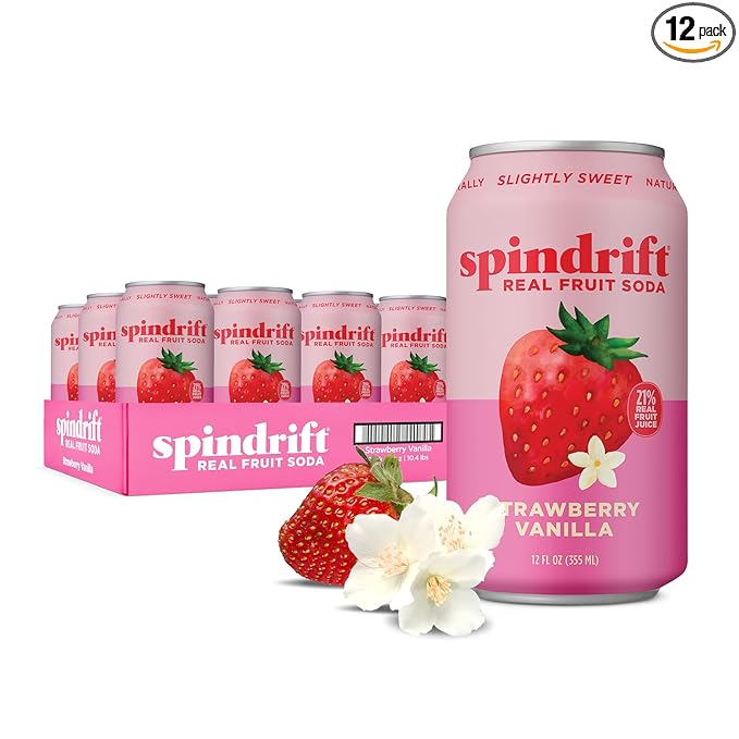 Spindrift Soda "Strawberry Shortcake" Strawberry Vanilla Soda with Real Squeezed Fruit 12 Pack Case