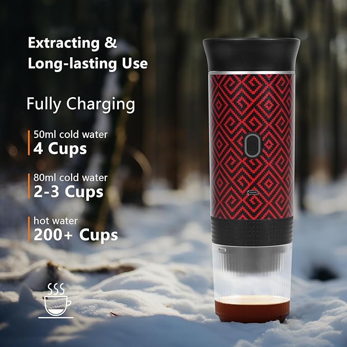 Coffee Maker Gift Set for Travel, Battery Powered Portable Electric Espresso Machine for Camping, Rechargeable Coffee Maker Self Heating with Ground Coffee & Capsule for RV, Hiking (Red mix Black)