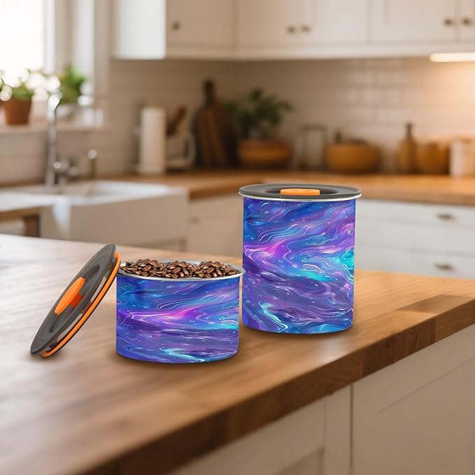 YETTASBIN Iridescent Airtight Food Storage Containers 900ml/30oz, Stainless Steel Coffee Canisters with Vacuum-Lock Lid for Kitchen Organization, Coffee Bean, Tea, Sugar, Flour