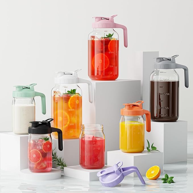 Breast Milk Pitcher - 32 oz Glass Mason Jar with Dual Leak-Proof Design, Airtight Seal, Pour Spout & Handle, Storage Container for Breastmilk, Iced Tea & Ice Drinks（Black）