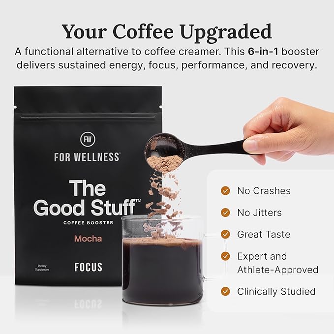 For Wellness The Good Stuff Focus | Healthy Mocha Coffee Creamer Powder with Collagen, MCT Oil & L-Theanine | Keto Non-Dairy Coffee Booster for Focus & Energy | 30 Servings