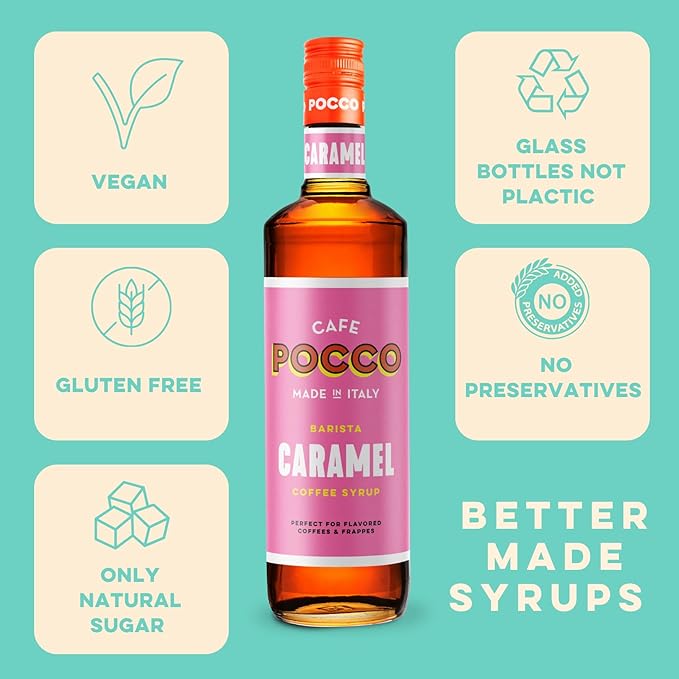 Cafe Pocco Caramel Syrup 750ml Glass Bottle (1 Bottle, Caramel)