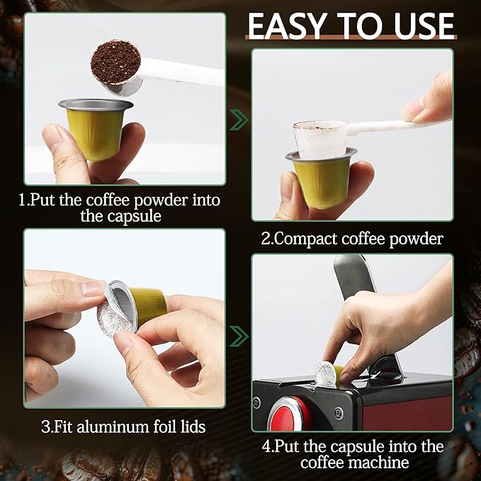 Espresso Capsules Refillable Coffee Pods For Nespresso Original Line,Disposable Empty Aluminum Coffee Filter Capsule,Replacement Pods Kit (90 Foil Seals Lids+90 Pods+1 Spoon)