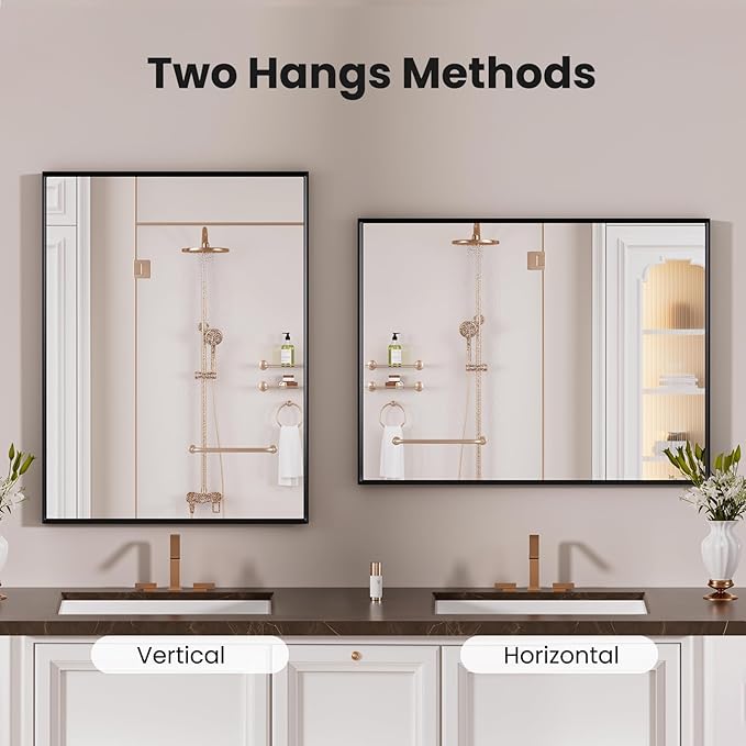 LOAAO Black Bathroom Mirror 20"X30" for Wall, Rectangle Bathroom Vanity Mirror, Hangs Vertically or Horizontally, Easy to Install, Modern Design