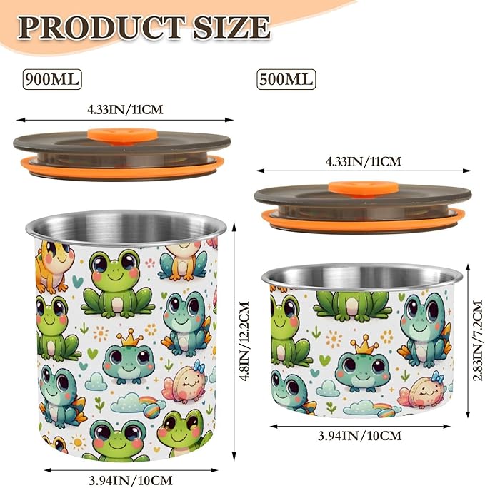 ALAZA Cute Cartoon Frog Airtight Coffee Bean Canister 500ml Food Storage Containers with Lids For Gournd, Tea, Sugar, Flour, Rice, Cereal, Candy Cookie Jar