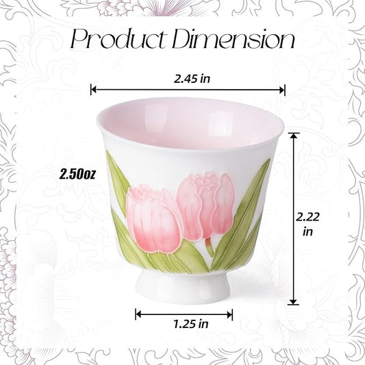 KAMMAK Ceramic Tea Cups Small, Cute Vintage Coffee Cup Set of 2, Porcelain Teacups Espresso Mug, 2.5oz Hand Painted Chinese Afternoon Tea Party Mugs, Birthday Gift for Women Men, Yuni Arita