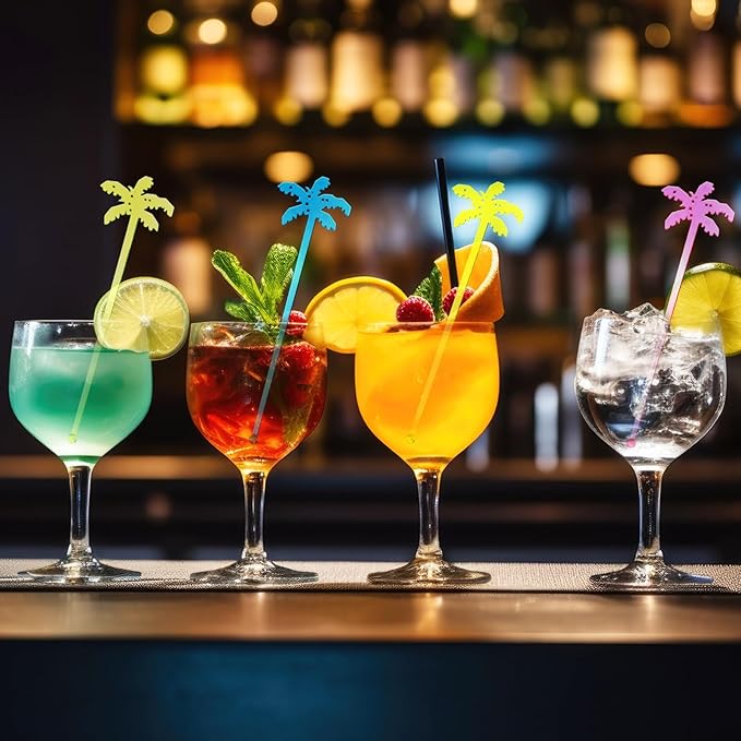 100 Pieces Swizzle Stick Cocktail Drinks Stirrers Disposable Plastic Stirring Sticks for Bar Juices Chocolate Milk Home Restaurant Party(Coconut Trees)