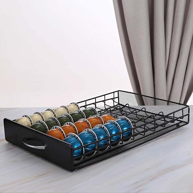 Nespresso Vertuoline Capsule Storage Drawer Vertuo Coffee Holder Metal Multiple Flavors Pods Organizer 40 Pcs Capacity