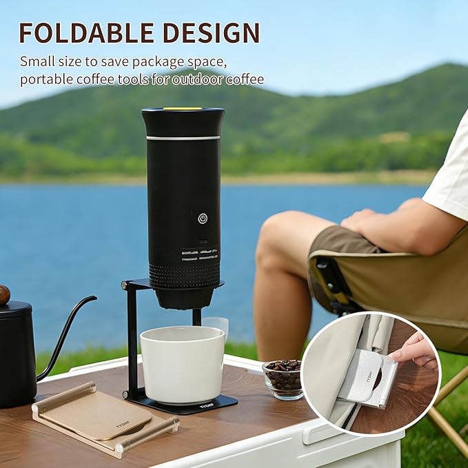 Pour Over Coffee Maker Stand,Foldable Portable Electric Espresso Machine Stand,Holder for Coffee Grinder,Universal Dripper,V60 Dripper,Travel Coffee Maker, Press Round&Golden