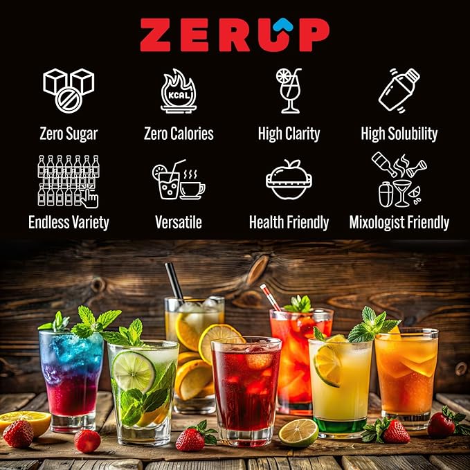 Zerup Zero Sugar Coffeehouse Pack of 4 (Cane Sugar, Cararmel, Hazelnut, Vanilla), Sugar-Free Coffee Barista Syrup, Zero Calories and Sugar, Keto Friendly, Ideal for Lattes, Cappuccinos, Espresso, Americano, Indulgent Taste 33.8 Oz (1L)