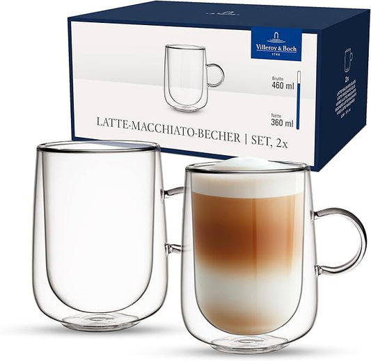 Villeroy & Boch Artesano Hot & Cold Beverages Latte Macchiato Glass Large, Set of 2 Glasses, Double-Walled Glasses for Cold and Hot Beverages, Borosilicate Glass, Dishwasher-Safe, Microwave-Safe