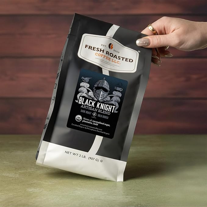 Fresh Roasted Coffee, Organic Black Knight | USDA Organic, Kosher | Dark Roast 2 lb (32 oz) Whole Bean