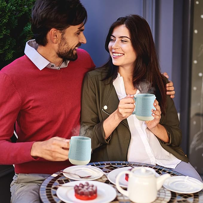 HASENSE 15 Ounce Porcelain Coffee Mugs Set of 4 with Large Handle Perfect for Coffee, Tea, Milk, Chocolate and Latte, Unqiue Glaze Ceramic Coffee Cups Set for Man and Woman, Sky Blue
