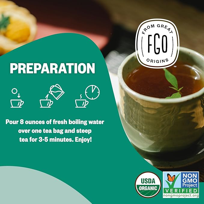 FGO Organic Spearmint Leaf Herbal Tea, 40 Count, Eco-Conscious Tea Bags, Caffeine Free, (Pack of 1)
