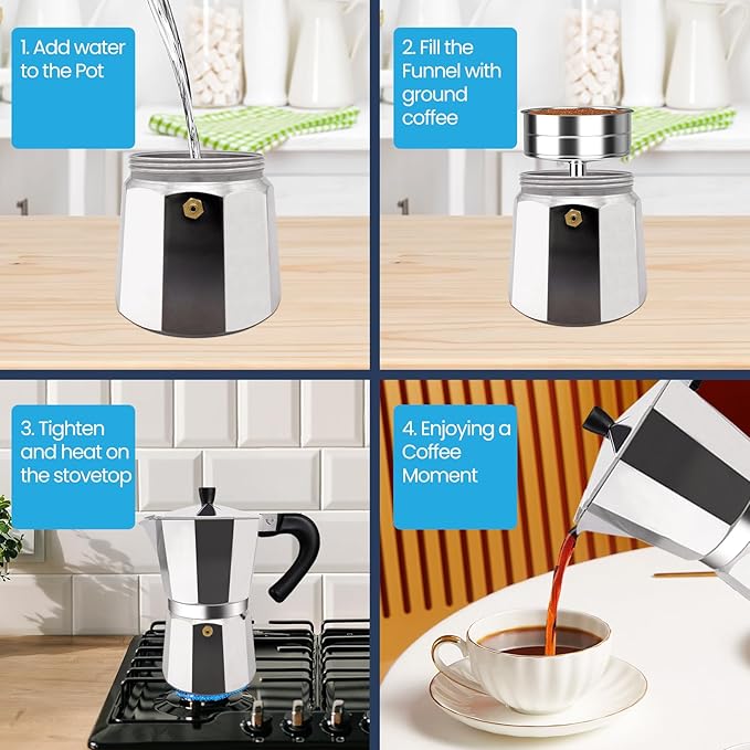 14 Cup Moka Pot Aluminum 700ml Italian Coffee Maker Stovetop Espresso CoffeeMakers Mocha Pot Percolator Greca Coffee Maker for Electric Ceramic Stove Portable for Easy Brewing