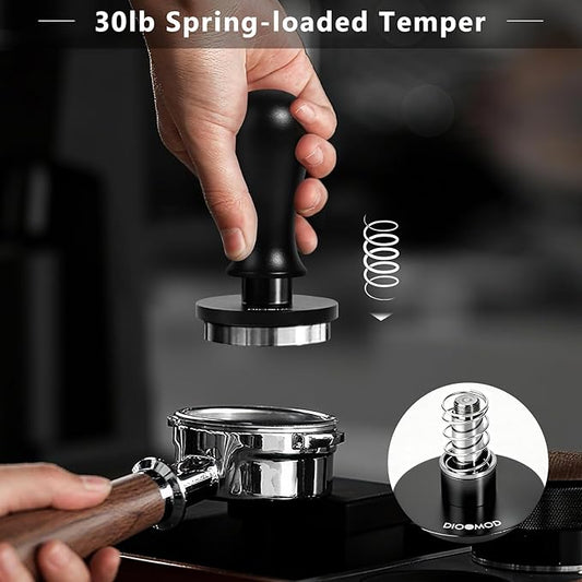 51mm Espresso Tamper – Spring Loaded Coffee Tamper Tool with 30lbs Pressure, Stainless Steel Flat Base for 51mm Portafilter Basket, Barista Accessories