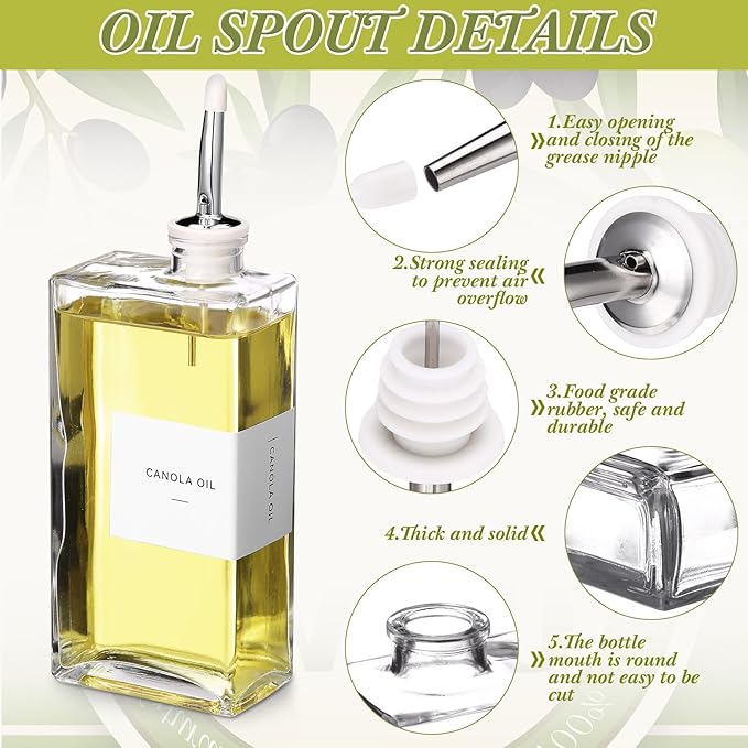 6 Sets Olive Oil Dispenser Bottles for Kitchen with Nozzles Funnel Labels Cooking Oil Dispenser 500ml Set for Kitchen Vinegar Coffee Syrup (Silver)